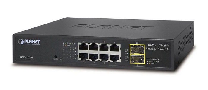 8-Port 10/100/1000Mbps + 2-Port 100/1000X SFP Managed Ethernet Switch PLANET GSD-1020S