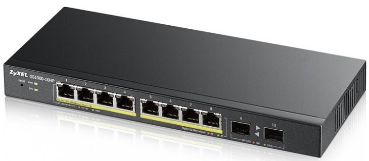 8-port GbE PoE + 2 SFP Smart Managed PoE Switch ZyXEL GS1900-10HP