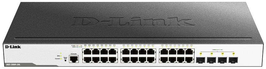 24-port 10/100/1000 Mbps + 4-port SFP L2 Gigabit Managed Switch D-Link DGS-3000-28L