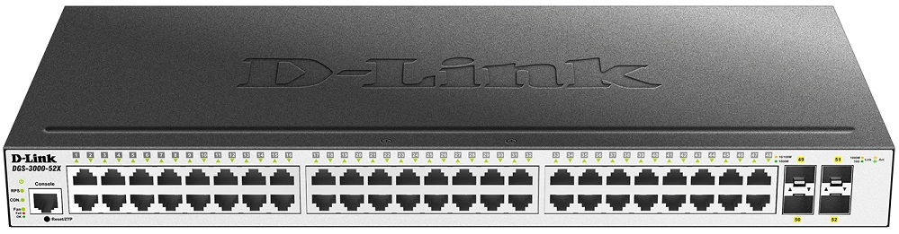 48-port 10/100/1000 Mbps + 4-port SFP L2 Gigabit Managed Switch D-Link DGS-3000-52X