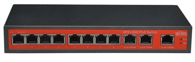 8 port 10/100Mbps + 3 port 100/1000Mbps PoE Switch WITEK WI-PS211G