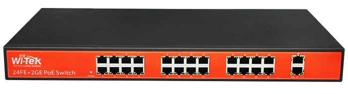 24 port 100Mbps + 2 port Gigabit PoE Switch WITEK WI-PS126G