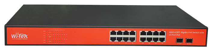 16GE+2SFP port Full Gigabit 48V PoE Switch WITEK WI-PS318GF