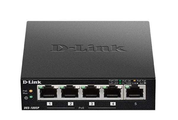 5-Port Fast Ethernet PoE+ Switch D-Link DES-1005P