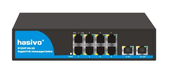 8-Port GE PoE + 2-Port Giga Uplink Switch HASIVO S1200P-8G-2G