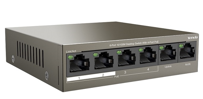 6-port 10/100Mbps with 4-port PoE Switch TENDA TEF1106P