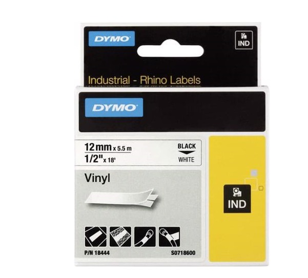 Nhãn in công nghiệp nhựa Vinyl Rhino 12mm DYMO 18444