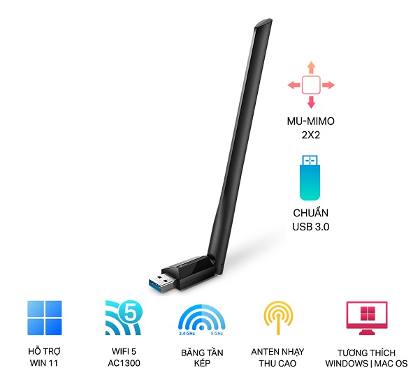 AC1300 High Gain Wireless Dual Band USB Adapter TP-LINK Archer T3U Plus