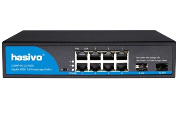 8-port 10/100/1000Mbps PoE + 2-port SFP Switch HASIVO S1200P-8G-2S