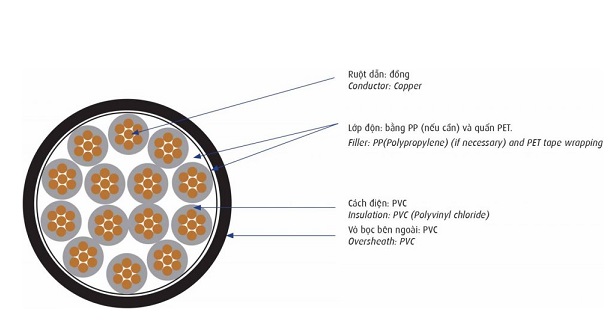 Cáp điều khiển 0.6/1kV 2 lõi CADIVI DVV-2x10