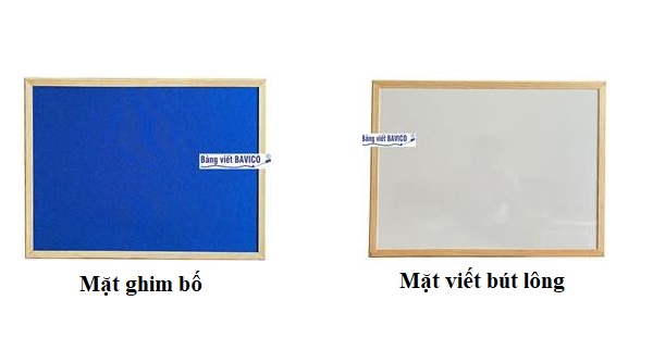 Bảng treo tường 2 mặt ghim vải bố và mặt viết bút lông BAVICO 40x60cm