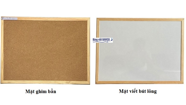 Bảng treo tường 2 mặt ghim bần và mặt viết bút lông BAVICO 40x60cm