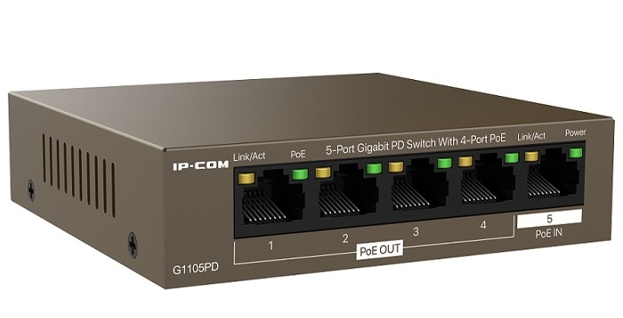 5-Port Gigabit PD with 4-Port PoE Switch IP-COM G1105PD