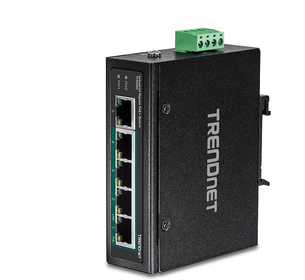 5-Port Industrial Gigabit PoE+ DIN-Rail Switch TRENDnet TI-PG50