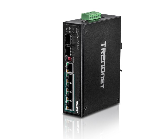 6-Port Hardened Industrial Gigabit PoE+ DIN-Rail Switch TRENDnet TI-PG62