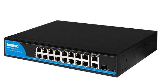 16-Port FE PoE + 2-Port GE Uplink + 1-Port SFP Switch HASIVO S2600P-16F-2G-1S-AI