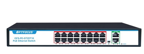 16-port 100M + 2-port 1000M Uplink PoE Switch OPTFOCUS OFS-PE-GT2DT16