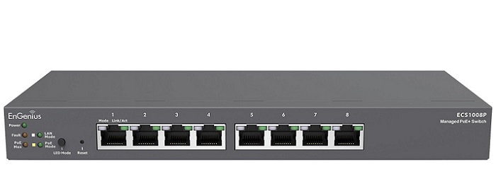 8-Port PoE Cloud Managed Network Switch EnGenius ECS1008P