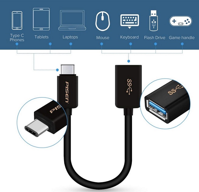 Cáp chuyển OTG Type-C sang USB3.0 PISEN MU11-150