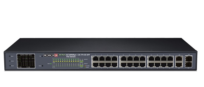 24-port 10/100Mbps + 2RJ45 + 2SFP PoE Switch Provision-ISR PoES-24370CL+2G+2SFP