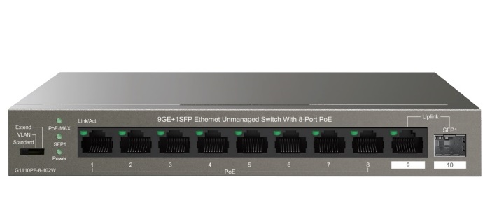 9-Port Gigabit with 8-Port PoE Unmanaged Switch IP-COM G1110PF-8-102W