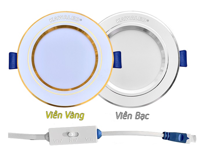 Đèn Led âm trần viền kiểu 7W có nút gạt đổi màu KAWALED DLA90-7W-3CM