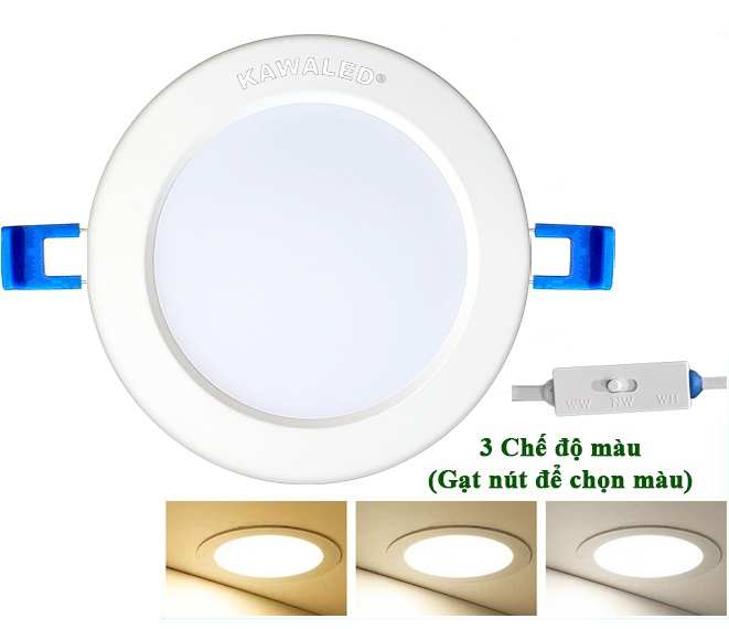 Đèn Led âm trần đúc nguyên khối 7W có nút gạt đổi màu KAWALED DL90-7W-3CM