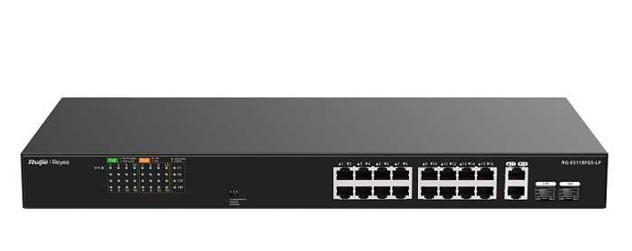 16-Port 10/100Mbps with 2-Port Gigabit Unmanaged PoE Switch RUIJIE RG-ES118FGS-LP