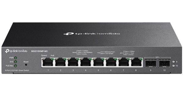 Omada 8-Port 2.5GBASE-T and 2-Port 10GE SFP+ Smart PoE Switch TP-LINK SG2210XMP-M2 